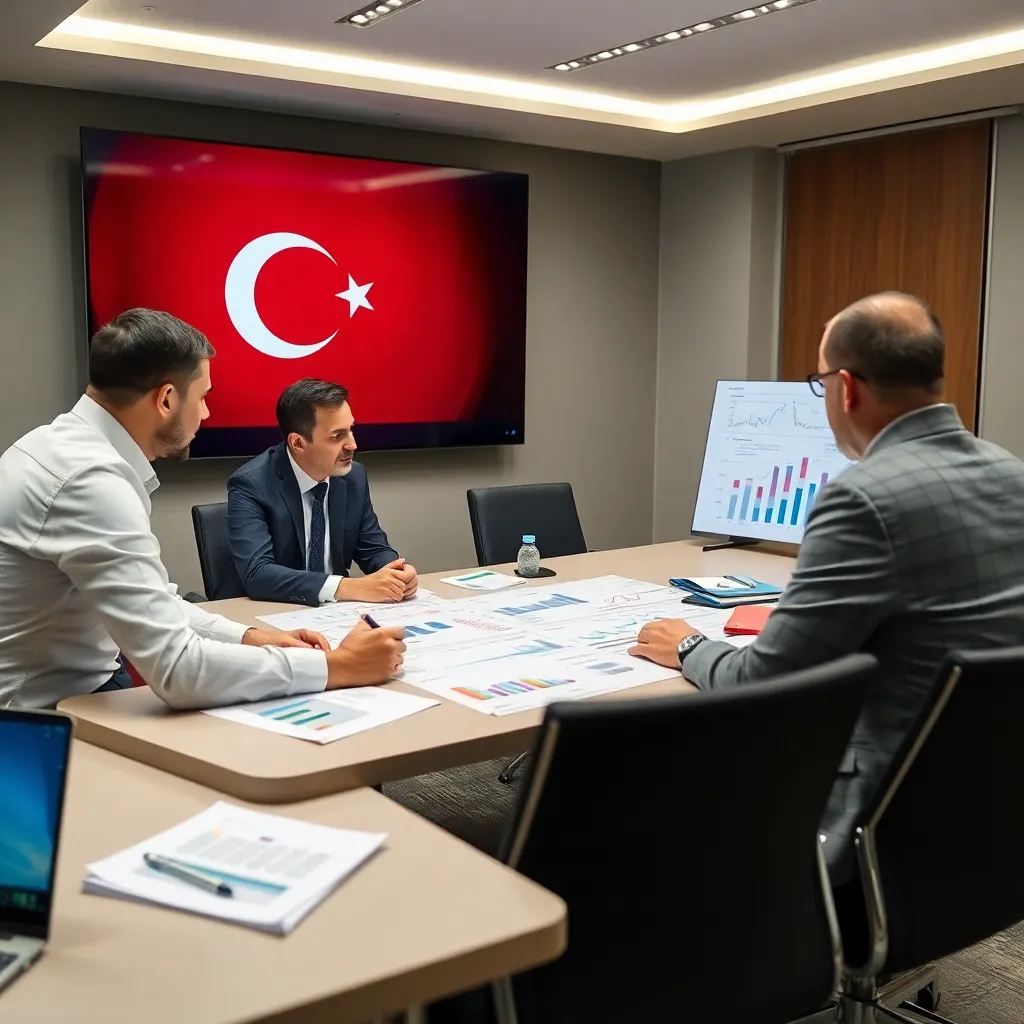 İş profesyonelleri pazar analizi toplantısında grafikleri inceliyor