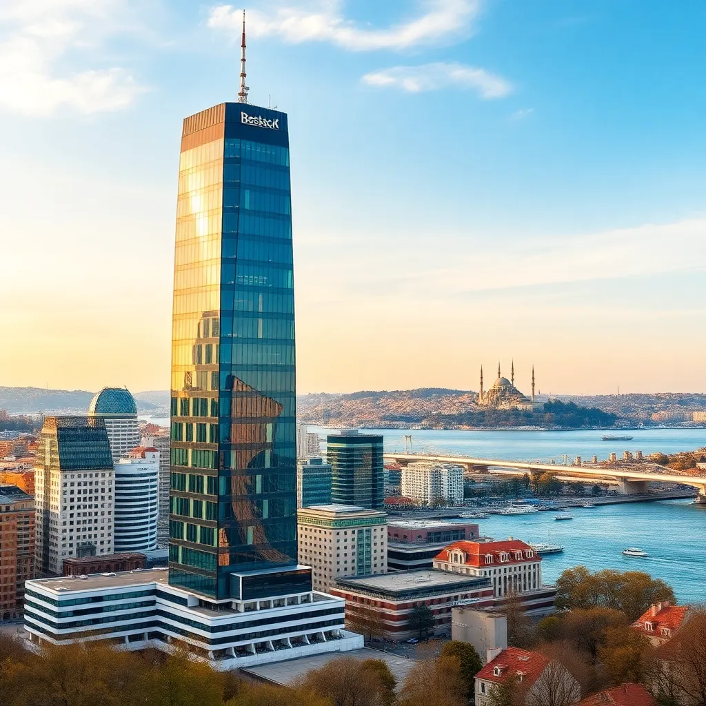 İstanbul'da modern iş kuleleri ve Boğaz manzarası